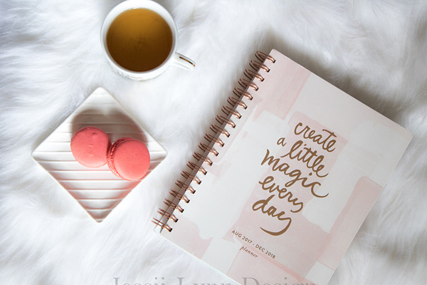 Pink Journal with Tea and Macaroons