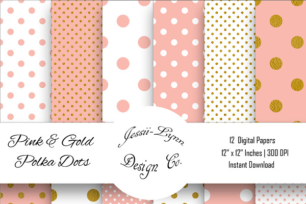 Pink, White and Gold Polka Dots
