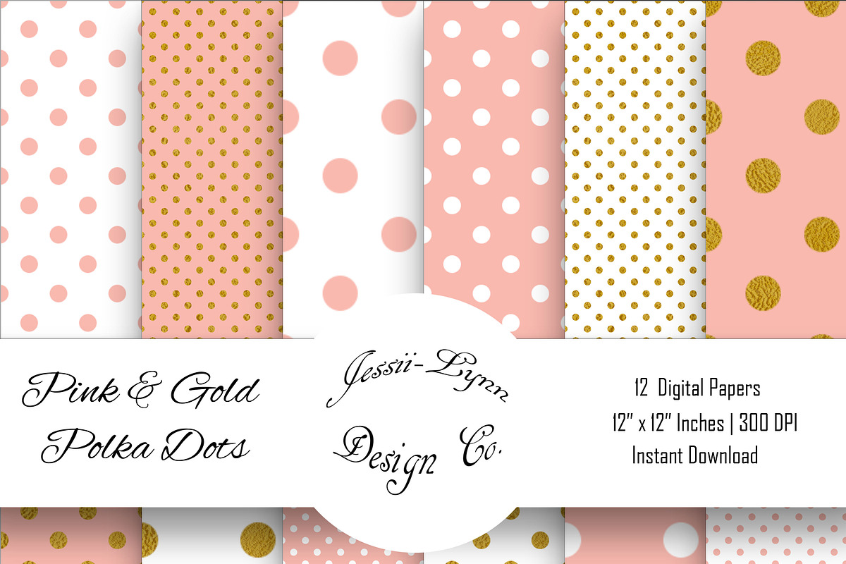 Pink, White and Gold Polka Dots in Patterns - product preview 8