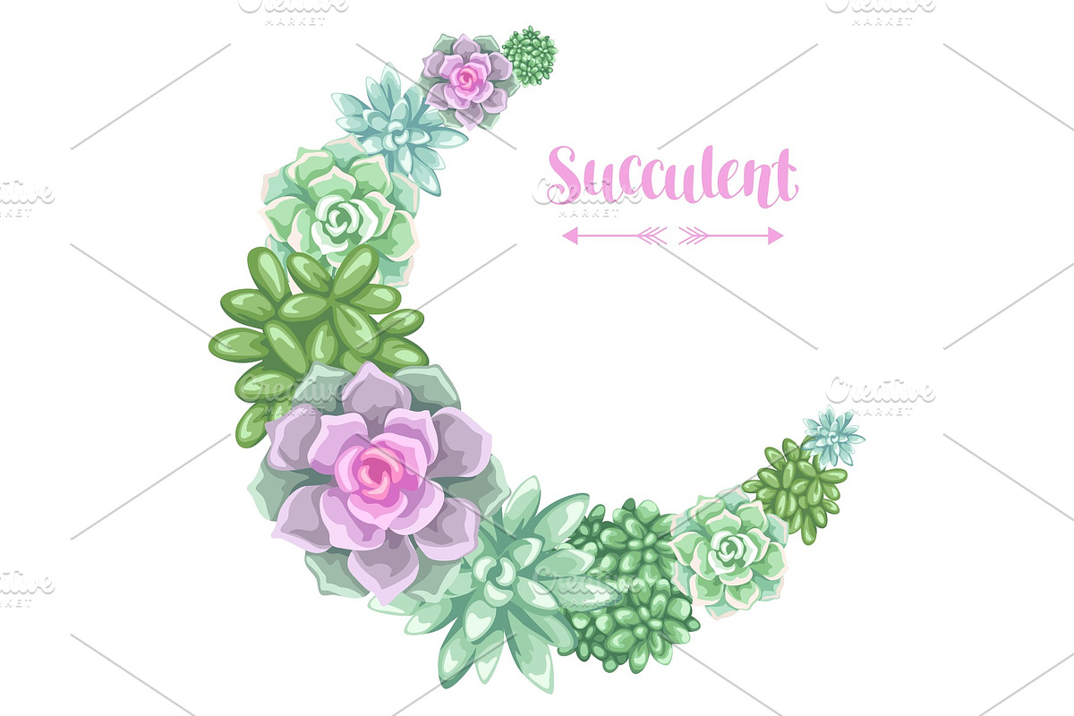 Wreath with succulents. Echeveria, Jade Plant and Donkey Tails in Objects - product preview 8