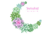 Wreath with succulents. Echeveria, Jade Plant and Donkey Tails