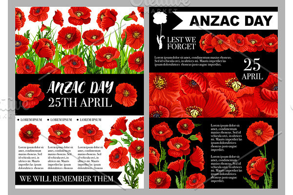 Anzac Day 25 April holiday vector posters