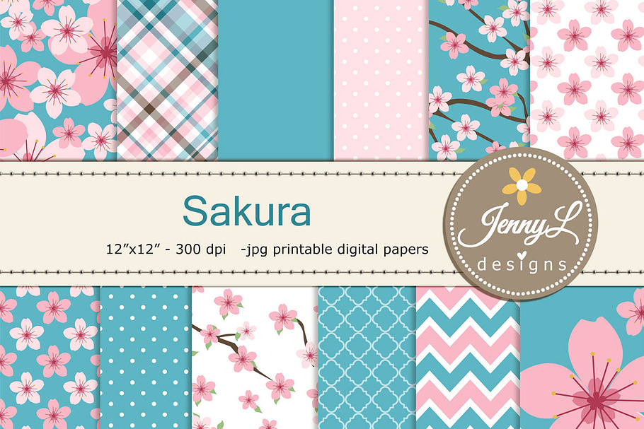 Cherry Blossom Digital Paper in Patterns - product preview 8
