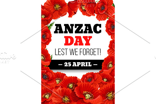 Anzac Day 25 April poppy vector greeting card