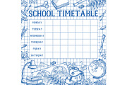 School sketch timetable schedule vector template