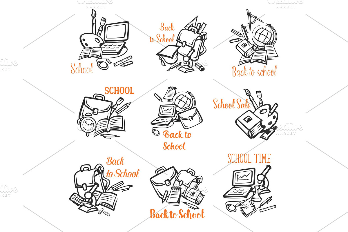 Back to School vector stationery icons in Illustrations - product preview 8
