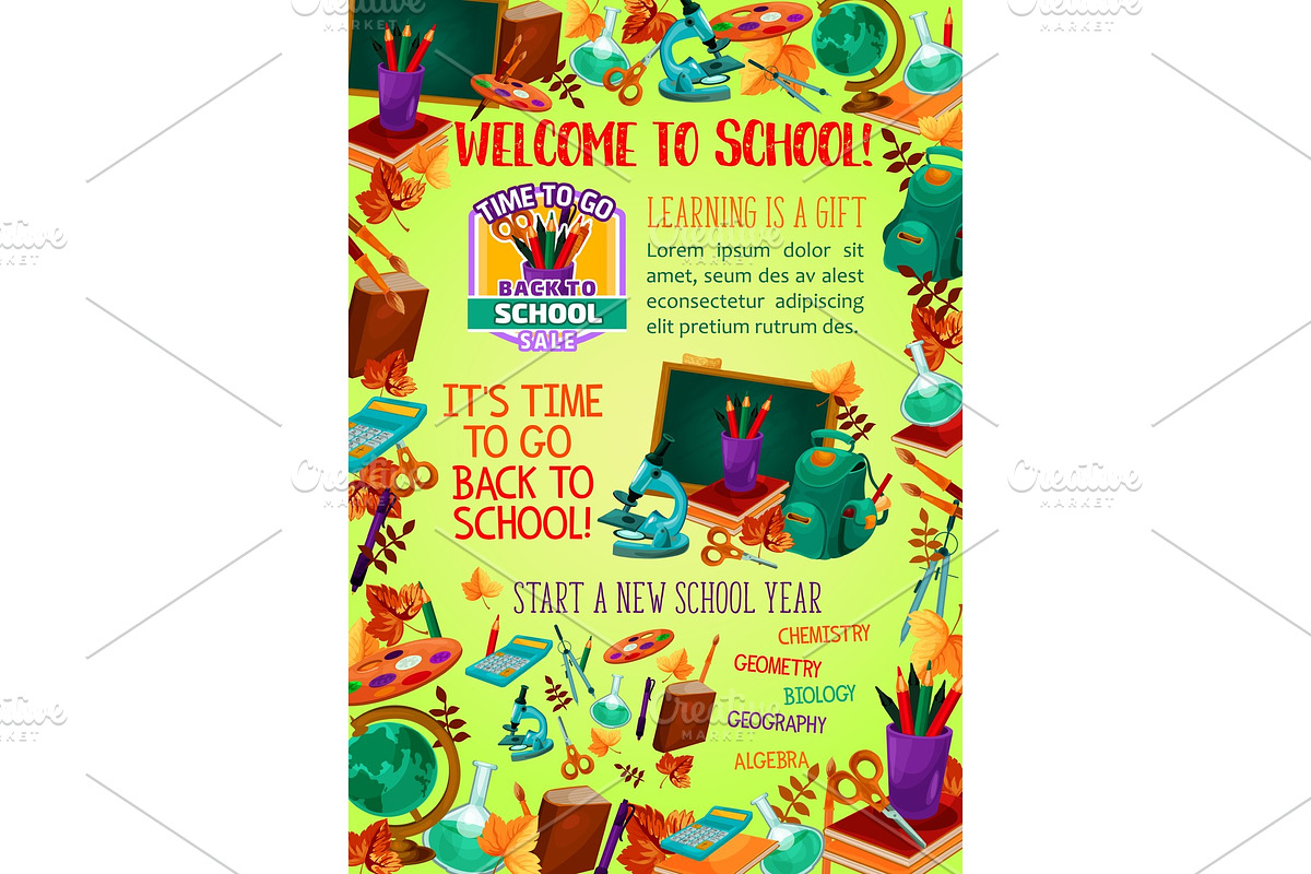 Back to school banner with education items frame in Illustrations - product preview 8