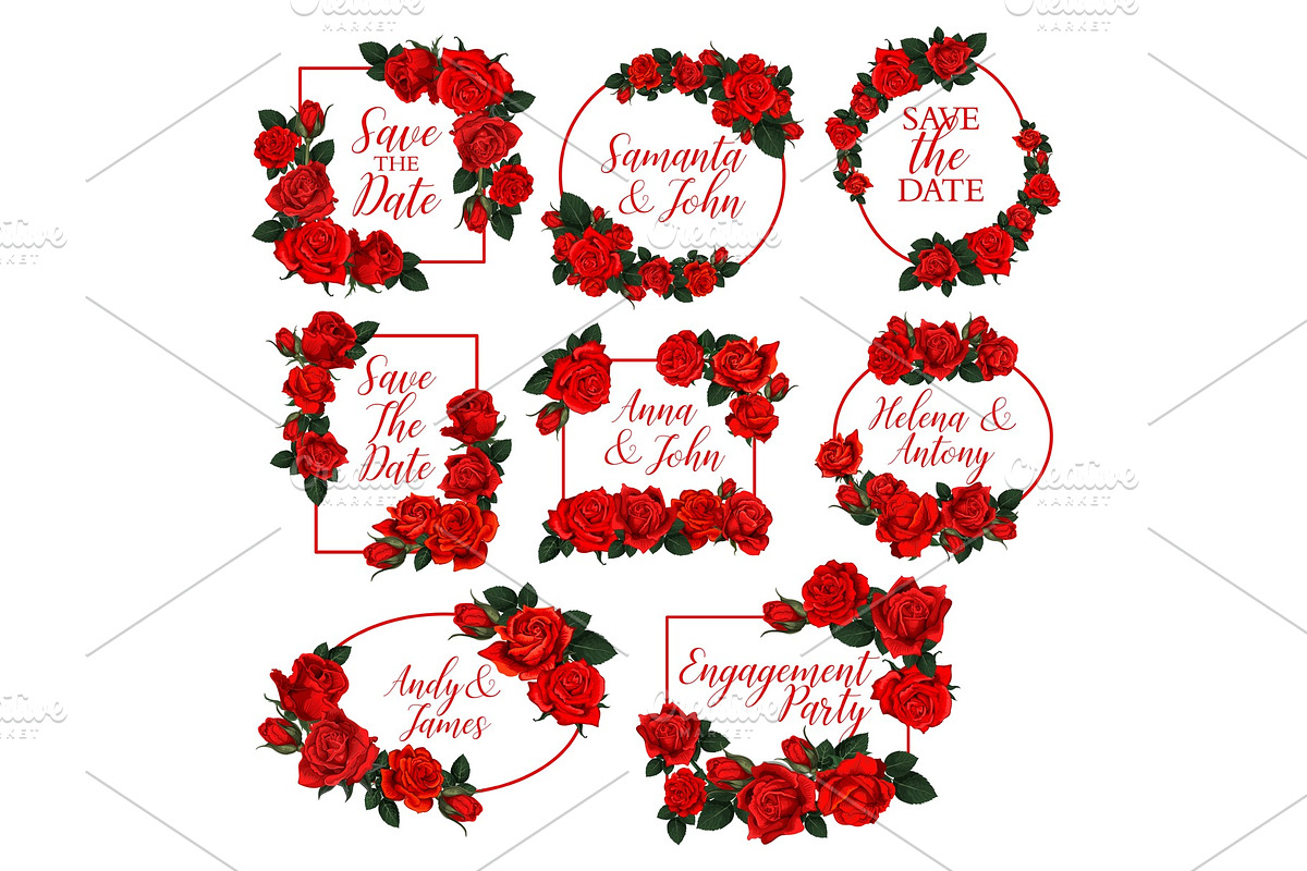 Flowers frames vector icons for wedding save date in Illustrations - product preview 8