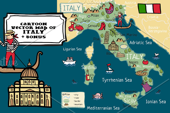 Cartoon vector map of Italy +bonus in Illustrations - product preview 2