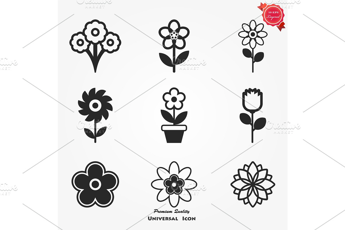 Flower Icons for Pattern in Illustrations - product preview 8