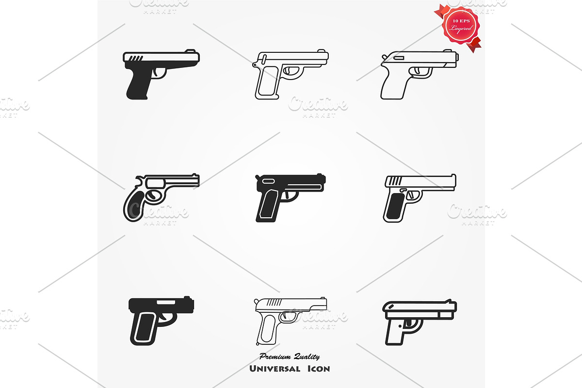 Pistol Gun Icon Vector Illustration in Illustrations - product preview 8