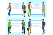 Young Men Collection of Illustration on Light Blue