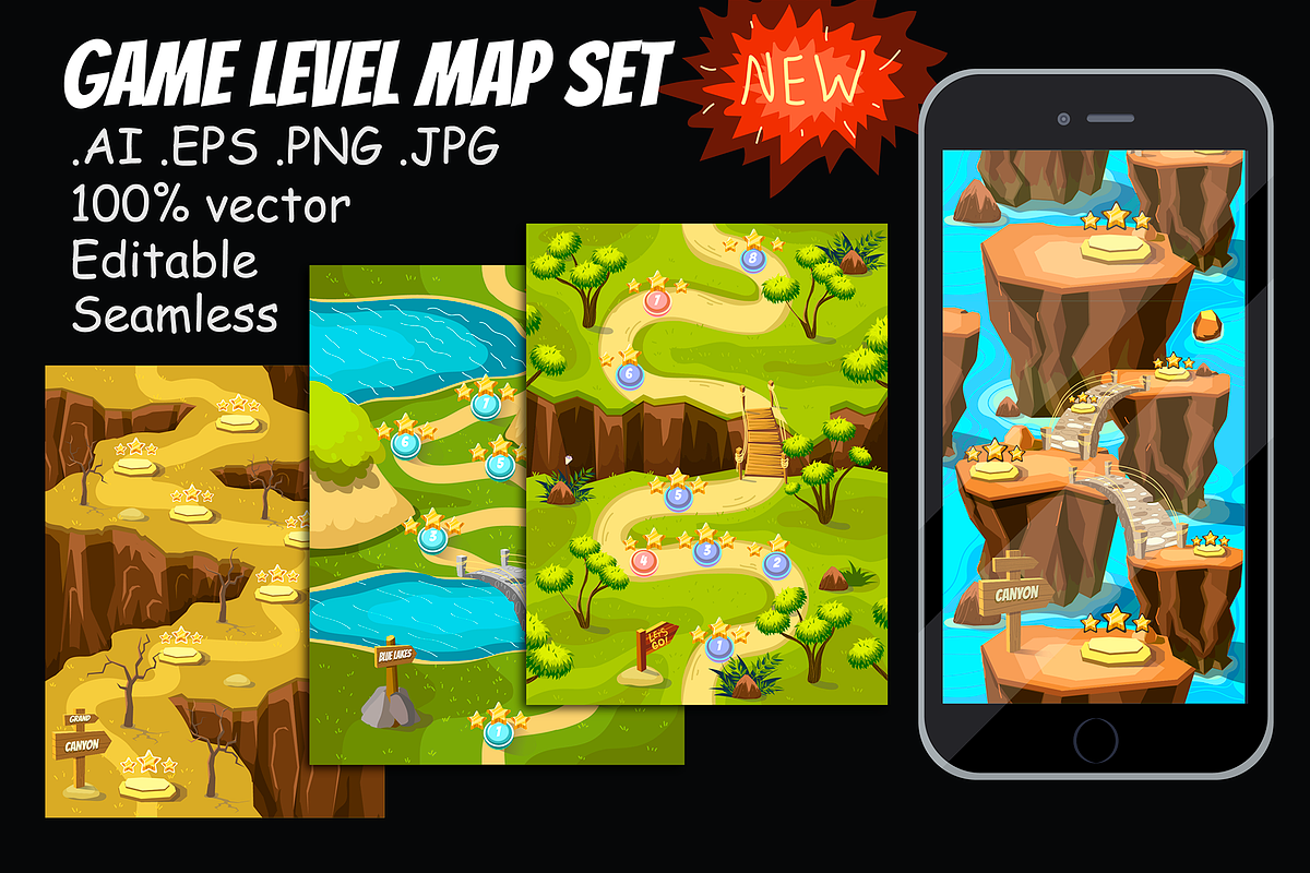 Game Level Map Set + Kit in Illustrations - product preview 8
