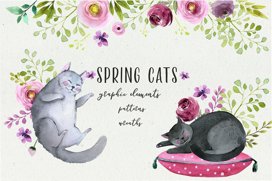 Spring cats - graphic set in Illustrations - product preview 8