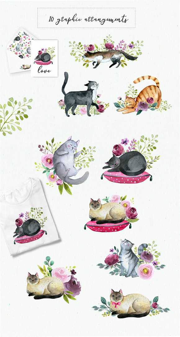 Spring cats - graphic set in Illustrations - product preview 1