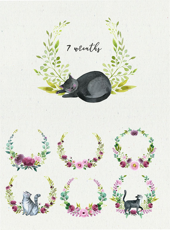 Spring cats - graphic set in Illustrations - product preview 2