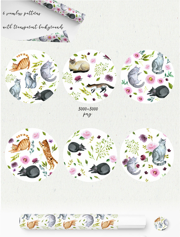 Spring cats - graphic set in Illustrations - product preview 3