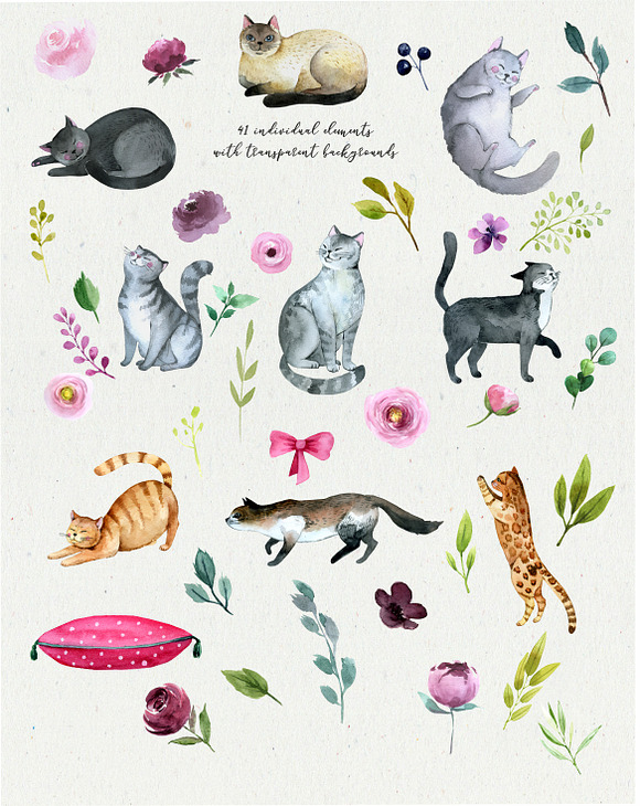 Spring cats - graphic set in Illustrations - product preview 4