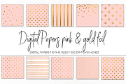 Digital Paper Pink and Gold Foil