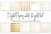 Digital Paper White and Gold Foil