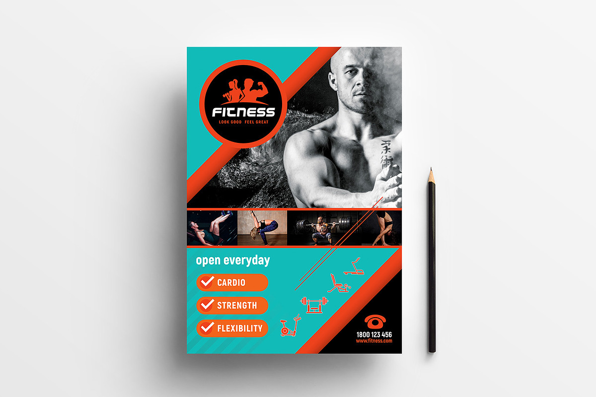 A4 Gym / Fitness Poster Template in Stationery Templates - product preview 8