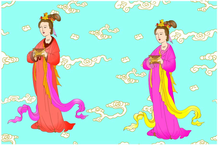 Chinese women with clouds background