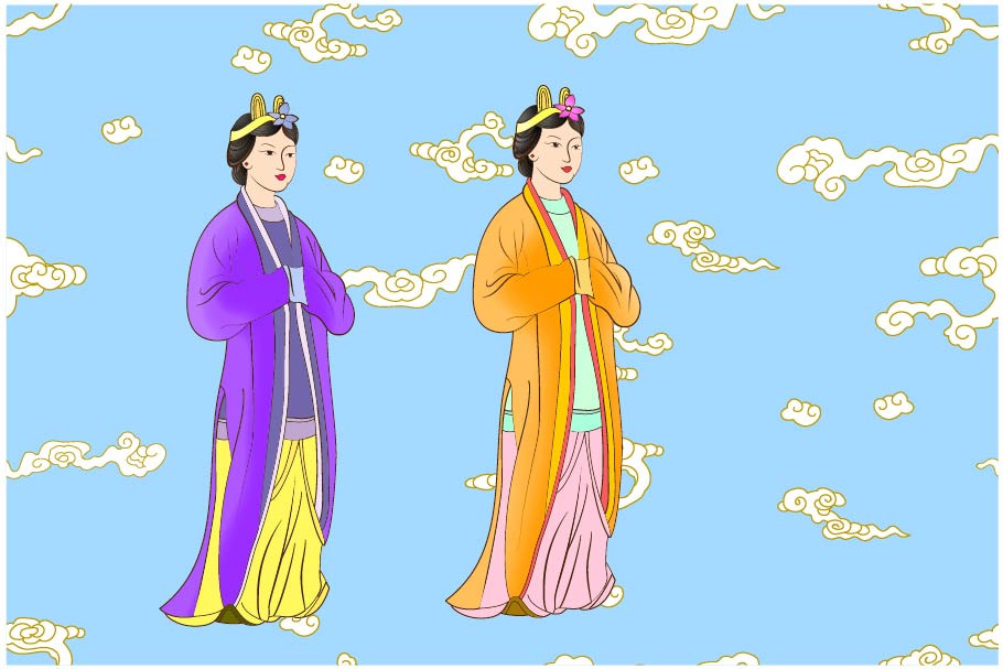 Anciently Chinese women with Clouds