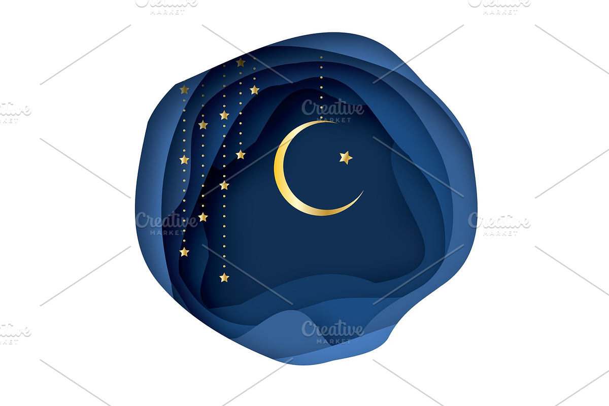 Ramadan Kareem Greeting card with arabic Gold Symbol of Islam - Crescent Moon. in Illustrations - product preview 8