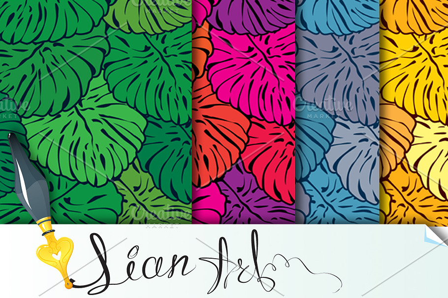 Set of seamless patterns with palm in Patterns - product preview 8