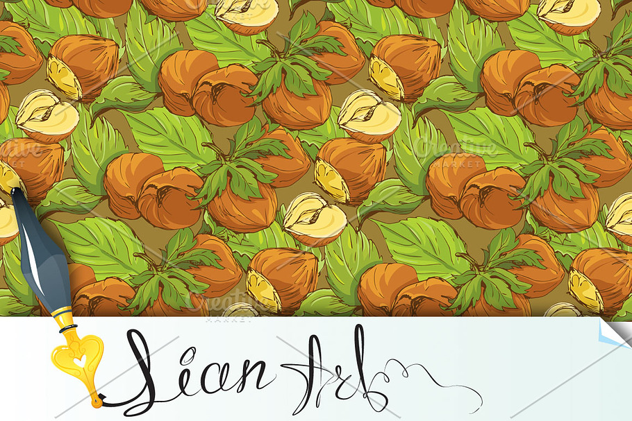 Seamless pattern with hazelnuts in Patterns - product preview 8
