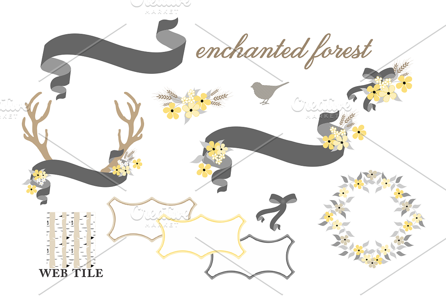 Antlers, Flowers, Ribbons Vector in Illustrations - product preview 8