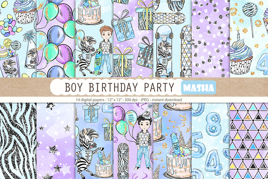 BOY BIRTHDAY PARTY digital papers