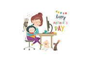 Working at home mother, freelancer with two kids