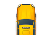 Top view of bright yellow taxi car