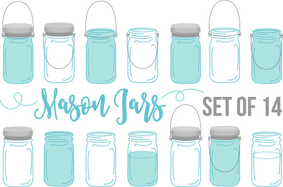 Vector Vintage Mason Ball Jars Set in Illustrations - product preview 1