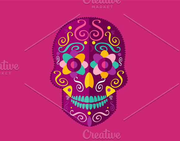Pink skull icon with flower eyes in Graphics - product preview 1