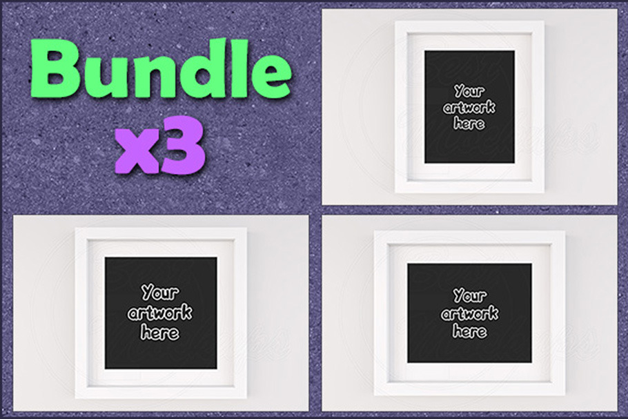 Mockup white picture frame BUNDLEx3