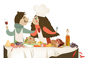Illustration of couple cooking meal