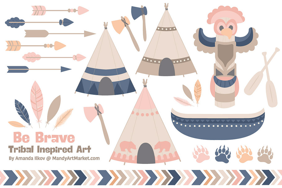 Navy & Blush Tribal Clip Art in Illustrations - product preview 8