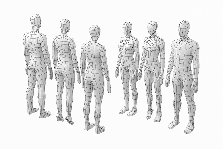 Male and Female Low Poly Base Mesh in People - product preview 1