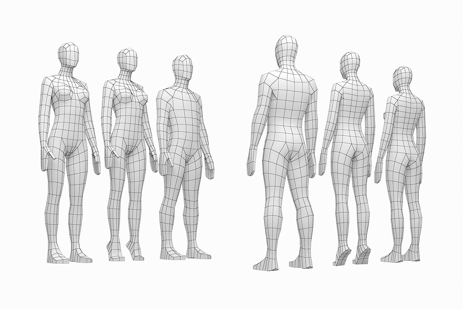 Male and Female Low Poly Base Mesh in People - product preview 2