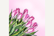 Watercolor tulip flower bouquet art