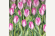 3D Watercolor pink tulip flowerbed