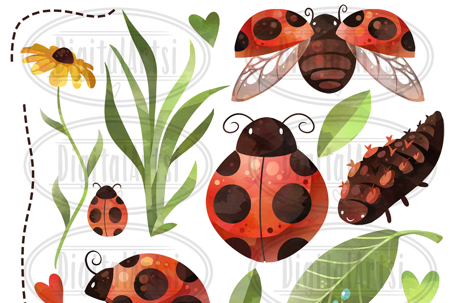Watercolor Ladybug Clipart in Illustrations - product preview 8