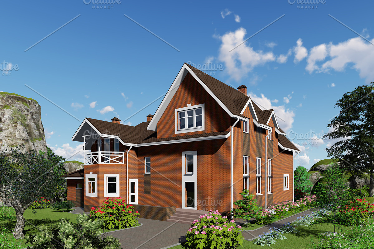 3D visualization. Brick house. in Illustrations - product preview 8