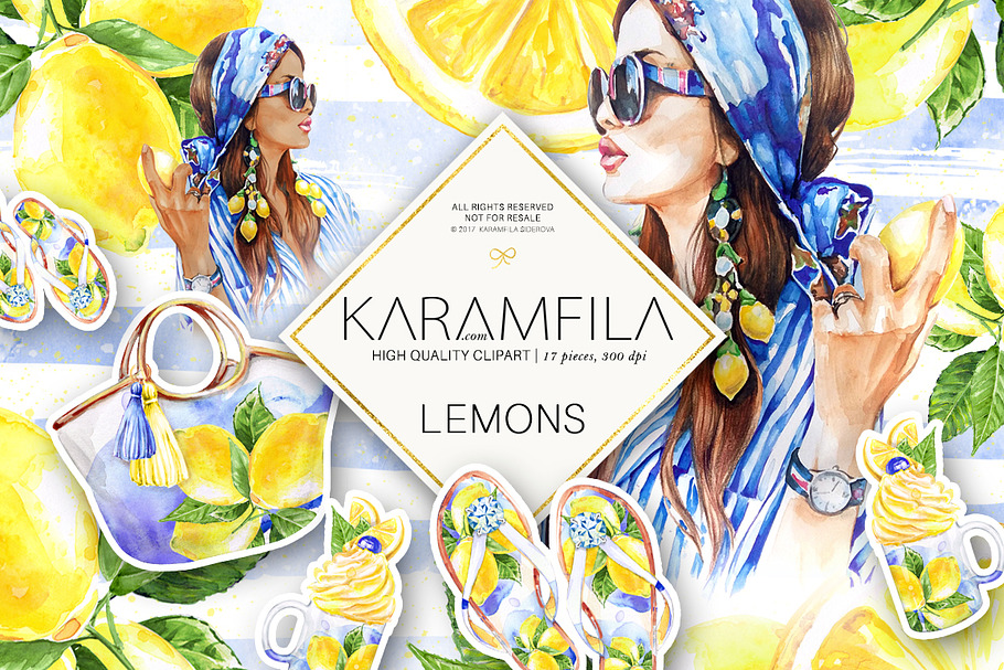 Lemons Clipart Summer Fashion in Illustrations - product preview 8