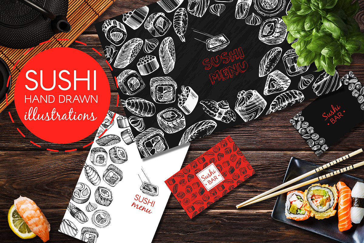 Sushi - hand drawn collection in Illustrations - product preview 8