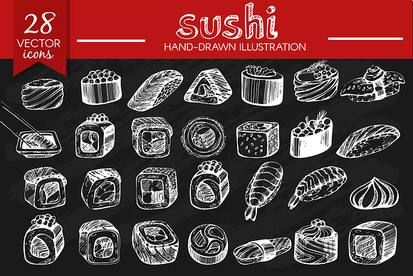 Sushi - hand drawn collection in Illustrations - product preview 6
