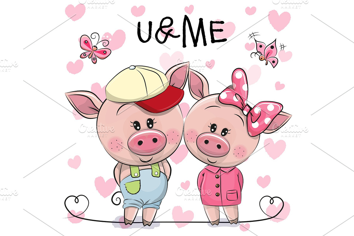Two Pigs on a hearts background in Illustrations - product preview 8