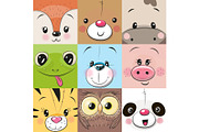 Set of Cute animals faces